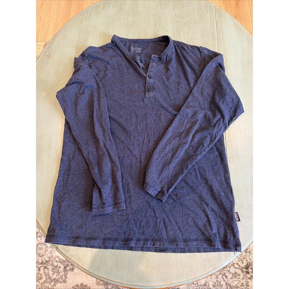 Patagonia Long Sleeve Henley Shirt Men’s L Navy Blue 4-Button